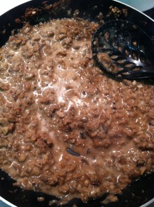meatless ground beef mixture with mushrooms for the beef stroganoff recipe
