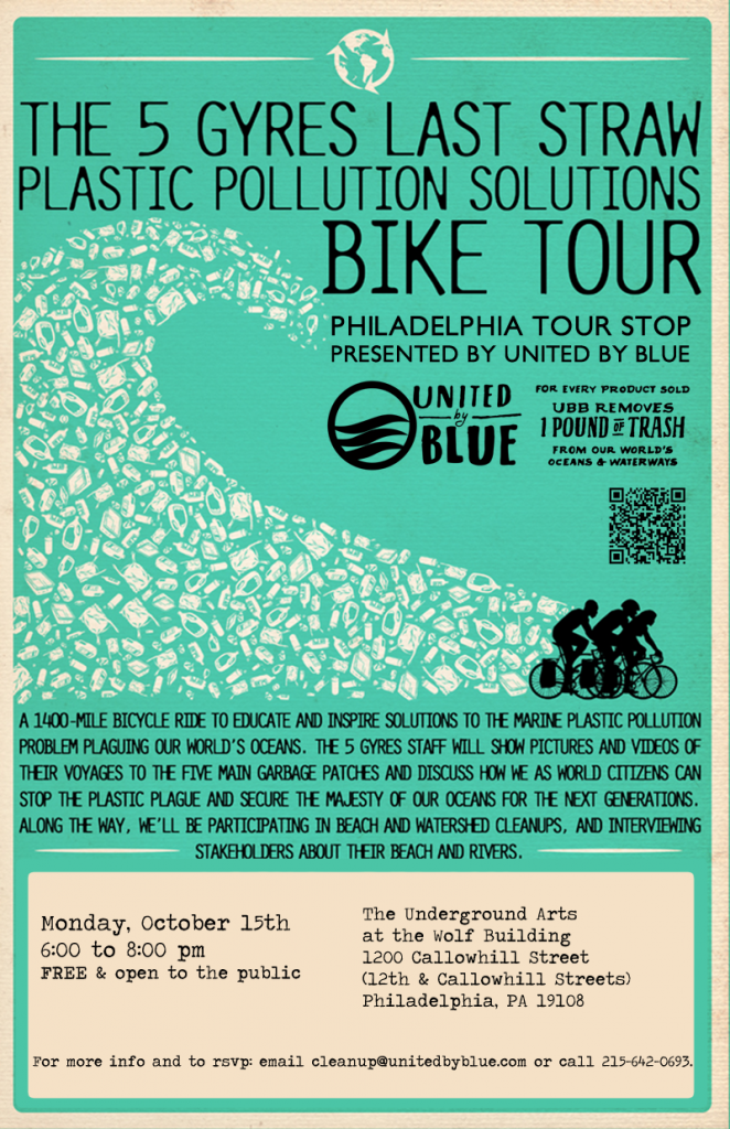5 Gyres Last Straw Plastic Pollution Solutions Bike Tour HIts Philadelphia on October 15th
