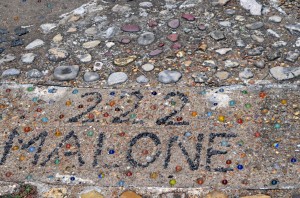 marble decorations & house number at beer can house houston texas