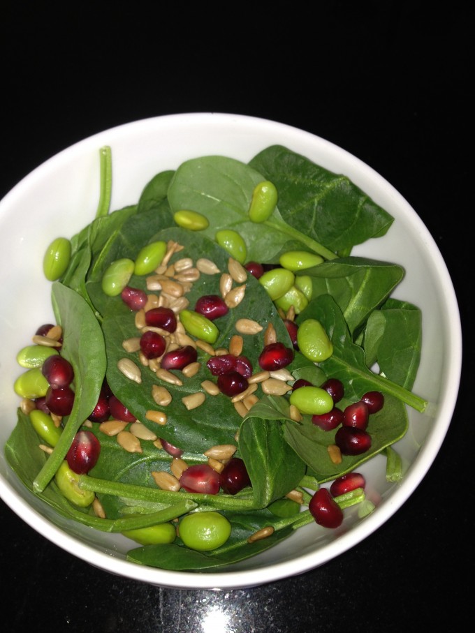 Pomegranate, Sunflower & Edamame Salad with Honey Dijon Pepper Dressing