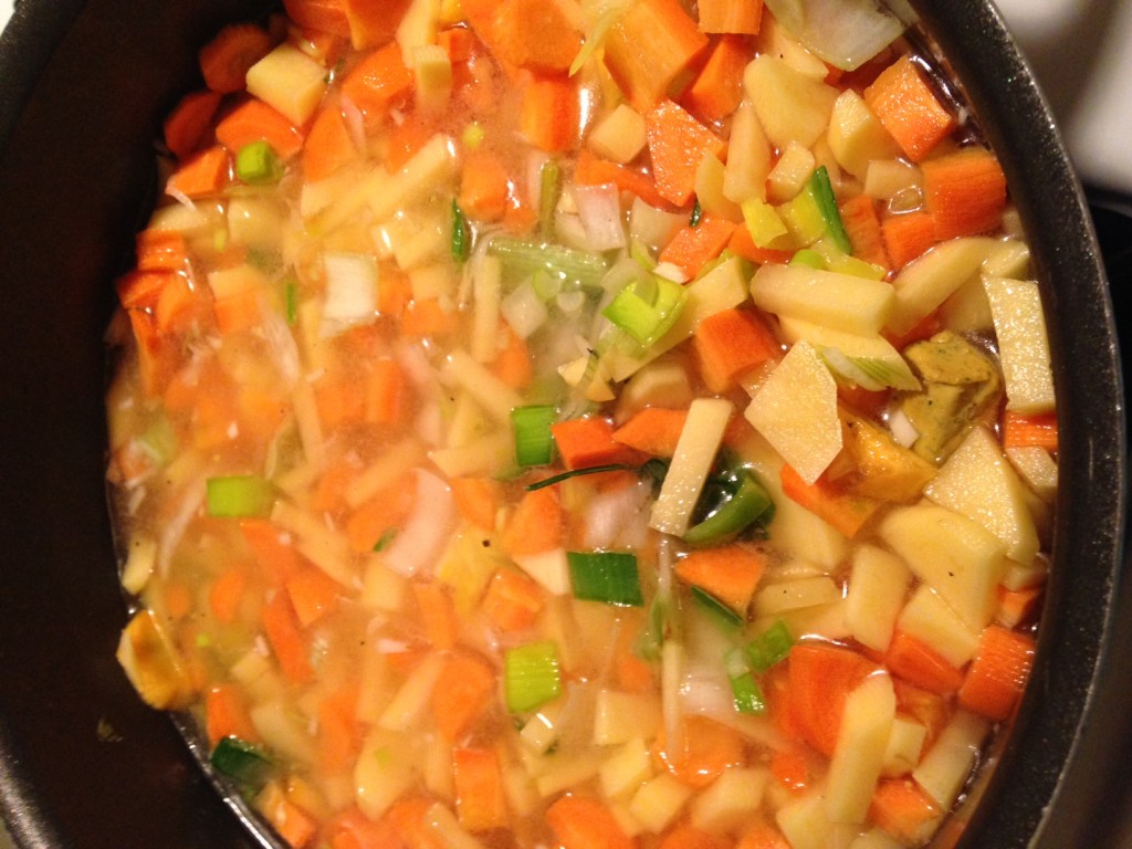 leek, potato & carrot soup in progress