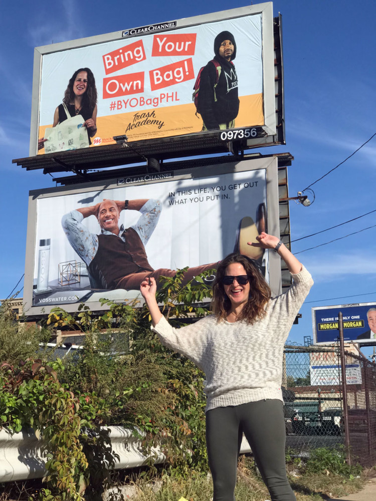 Julie plastic bag billboard