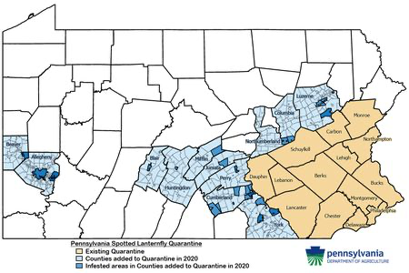 Lanternfly quarantine map March 2020