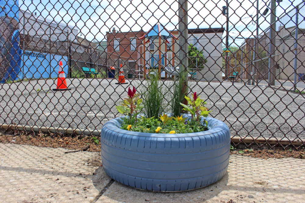 Webb Street playground upcycled planters
