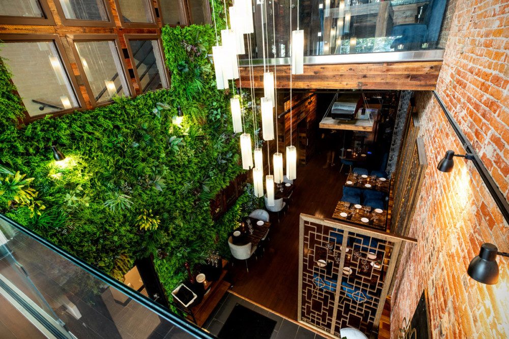 Ancient Spirits & Grille features 50′ Green Wall & organic menu