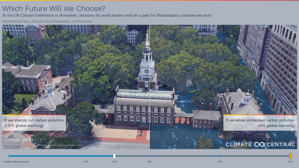 Philadelphia Independence Hall 4 degrees warming